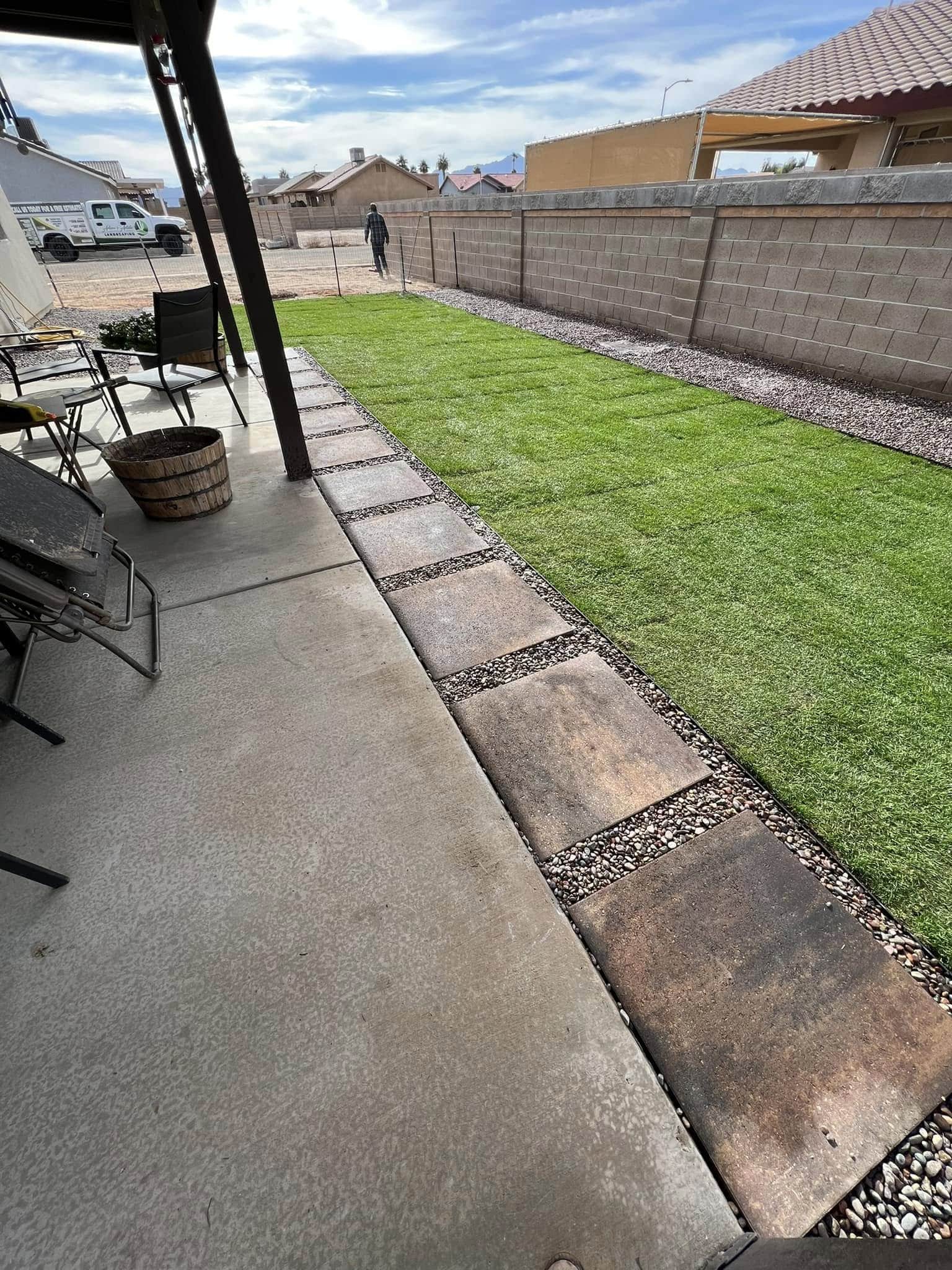 Concrete patio with pavers